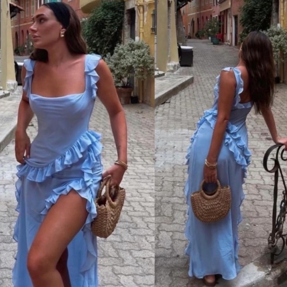 House of CB Ariela Blue Ruffle Dress - Picture 2 of 9